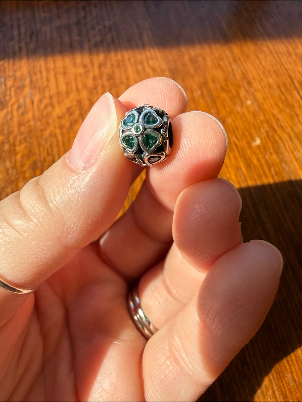 Pandora Sterling Silver Green Clover Charm Bead